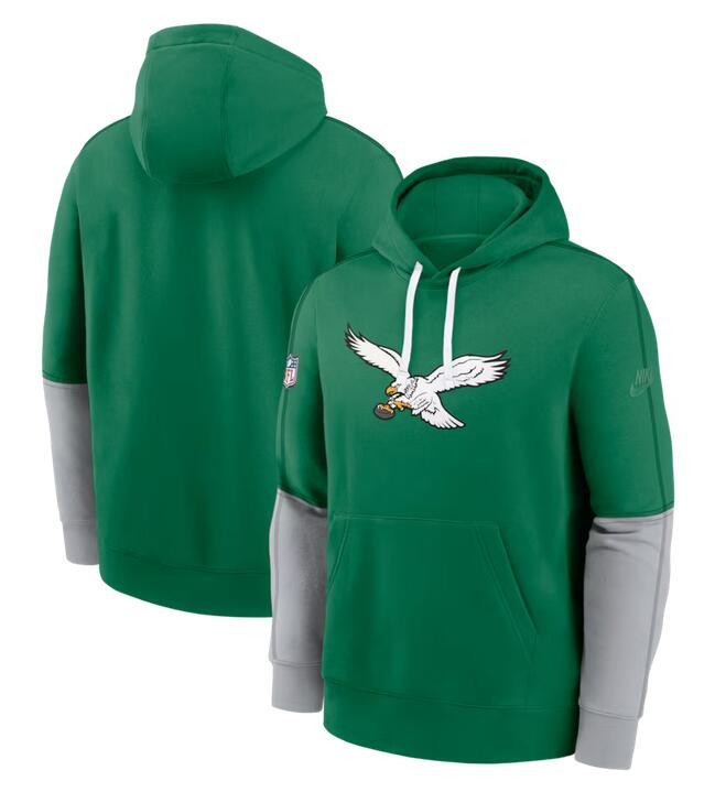 Men's Philadelphia Eagles Kelly Green Throwback Logo Club Tri-Blend Pullover Hoodie Men's Philadelphia Eagles Kelly Green Throwback Logo Club Tri-Blend Pullover Hoodie